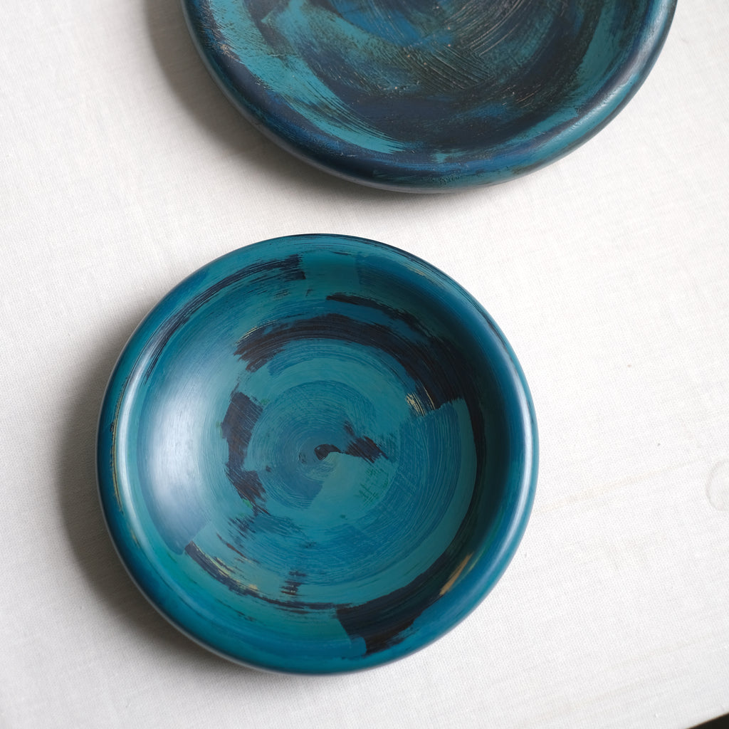 8寸丸渕盛皿ブルー 山岸厚夫