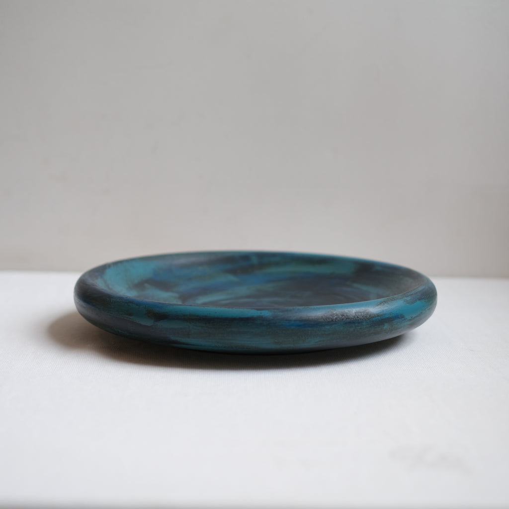 尺0丸渕盛皿ブルー 山岸厚夫