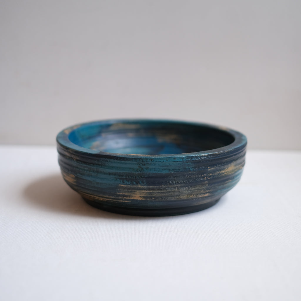 荒挽8寸盛鉢ブルー 山岸厚夫