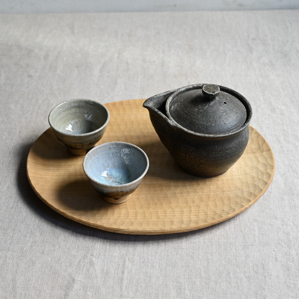 壺 富士五湖焼 五湖窯 黒釉 大型 木. 栞り. P瑞雲